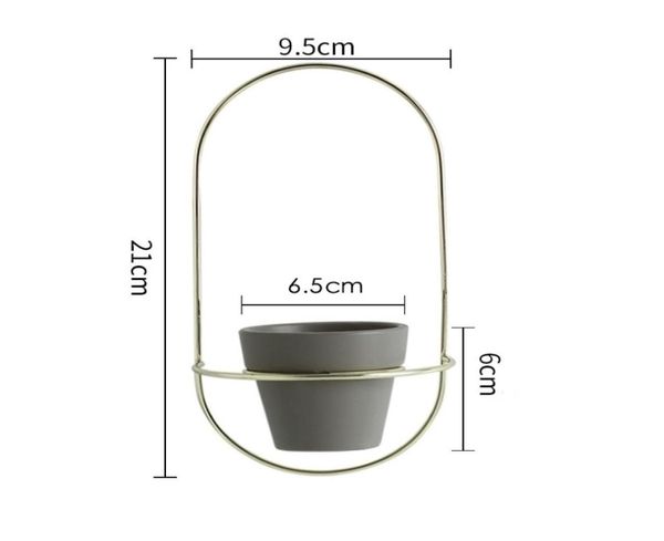 Jardinières en poterie modernes suspendues avec supports métalliques, petit Vase à fleurs, décoration murale de la maison, 2 pièces, Y2007094713039