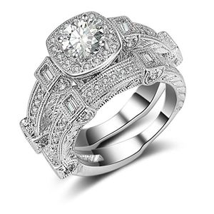 Set di 2 anelli con impostazioni a 4 punte, in oro bianco 18 carati, coppia di anelli, gioielli da donna, uomo, matrimonio, accessori da sposa, taglia 6 7 8 9237o