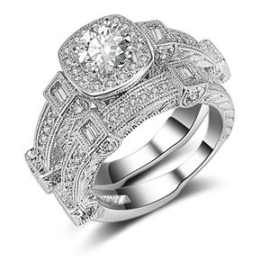 Ensemble de 2 bagues à 4 griffes en or blanc 18 carats rempli de bagues de couple pour femmes et hommes, bijoux de mariage, accessoires de mariée, taille 6 7 8 9172j