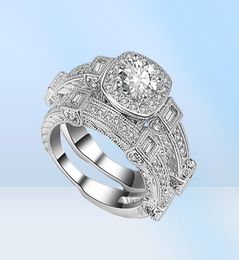 2 stuks Ring Set 4Plong Settings 18K wit goud gevuld paar ringen damesheren sieraden bruiloft bruids accessoires maat 67893308839