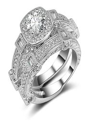 2 stuks Ring Set 4Prong Settings 18K wit goud gevuld paar ringen damesheren sieraden bruiloft bruids accessoires maat 6 7 8 928766100
