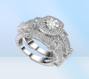 2 stuks Ring Set 4Prong Settings 18K wit goud gevuld paar ringen damesheren sieraden bruiloft bruids accessoires maat 67896606111