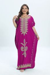 2 stuks set African Summer Short Sleeve Dashiki -jurken lange maxi voor vrouwen Kaftan Dubai Abaya kleding plus size headscarf 240326