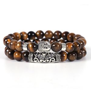 Beaded, Strands 2 Stuks / Set Boeddha Charm Natural Stone Armband Mannen Armbanden voor Vrouwen Cool Dazzling Pulseras1