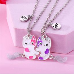 2 unids/set lindo gato de dibujos animados en forma de cadena colgante mejor amigo collar BFF amistad niños regalo para niñas, joyería AB48