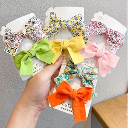 2 Stuks / Set Floral Bow Kinderen Haarspeld Kids Hoofdtooi Gedrukt Side Bangs Haar Clip Barrettes Mode Haaraccessoires Geschenken