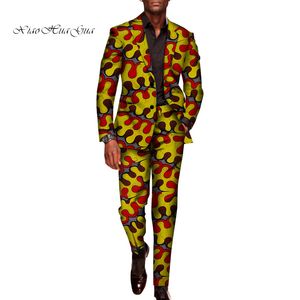 2 pièces ensemble pour hommes traditionnel Afrique vêtements pantalons costumes hommes parti à manches longues blazer costumes plus la taille tenues africaines LJ201124