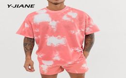 2 Stuks Sets Zomer Tiedye Afdrukken Trainingspak Mannen Casual Mode Bloemenprint Shirtsshorts Set Heren Strand Hawaiiaanse KledingG31888419