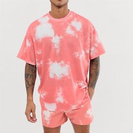 2 pièces ensembles été Tiedye impression survêtement hommes décontracté mode imprimé fleuri chemises ensemble short et haut hommes plage hawaïenne Clothi277h