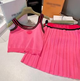 Vestido de camiseta de 2 piezas Top Top + Mini Skirt Knit White White Tray Luxury Made Mini Vestido Pink Hot Pink For Girls Short Summer Trait