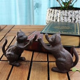 2 stuks vintage gietijzeren boek uiteinden BookEn Rustic Brown Cats Book Stand Tafel Bureau Studie Home Office Decoratie Dierlijke metaal CRA9605521