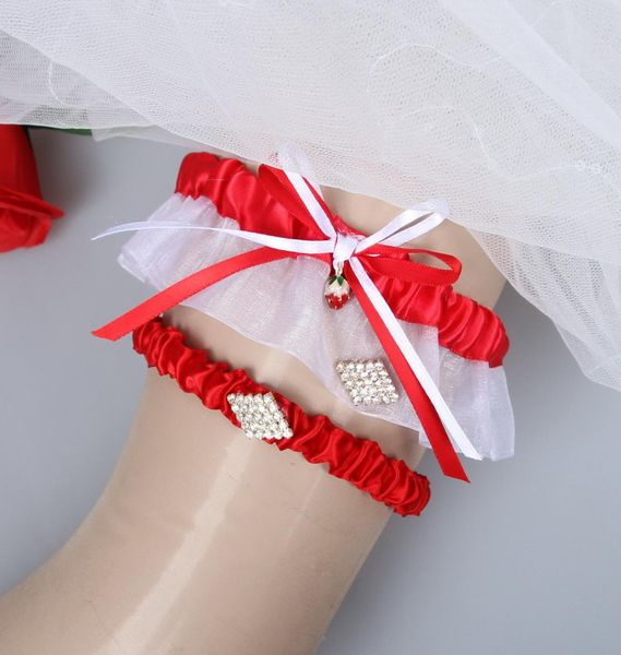 2 piezas de ligas nupciales de boda blancas y rojas para el conjunto de novia, ligas de pierna nupcial para boda, baratas en stock 5682734