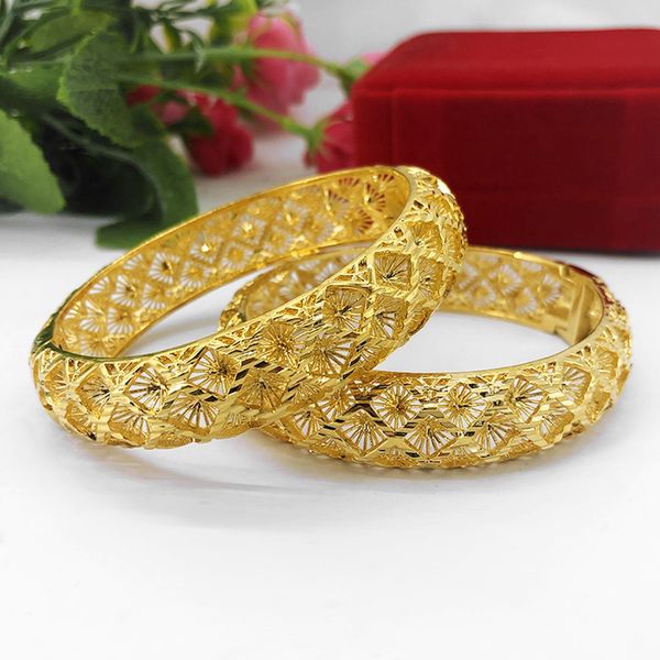 2 pièces en gros bracelet pour femmes 18K jaune or fourrle mariée mariée mariée bracelet cadeau de luxe femelle