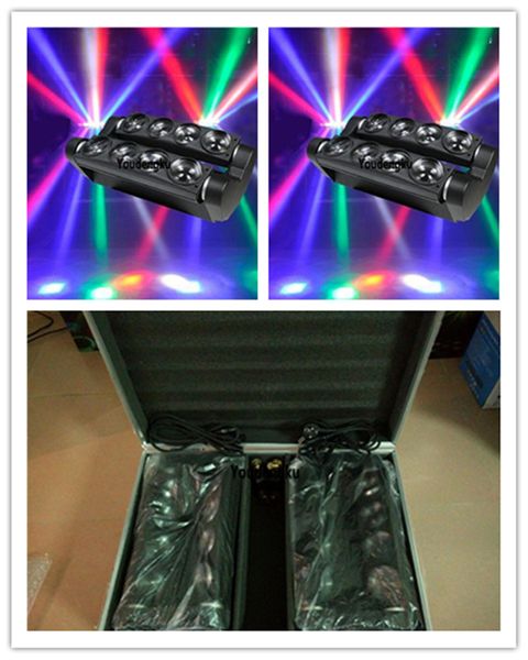 2 piezas con flightcase 8x10w 4 en 1 araña móvil haz LED dj luz 8 cabezas rgbw a todo color araña Led haz cabeza móvil