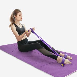2 pièces ensemble de yoga entraînement 4 tubes bandes de résistance de yoga de fitness fortes avec tapis de yoga de 10 mm exercice de pédale en latex naturel assis H1026