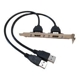 Câble adaptateur USB 2.0 A mâle à femelle à 2 ports, support de profil arrière pleine hauteur
