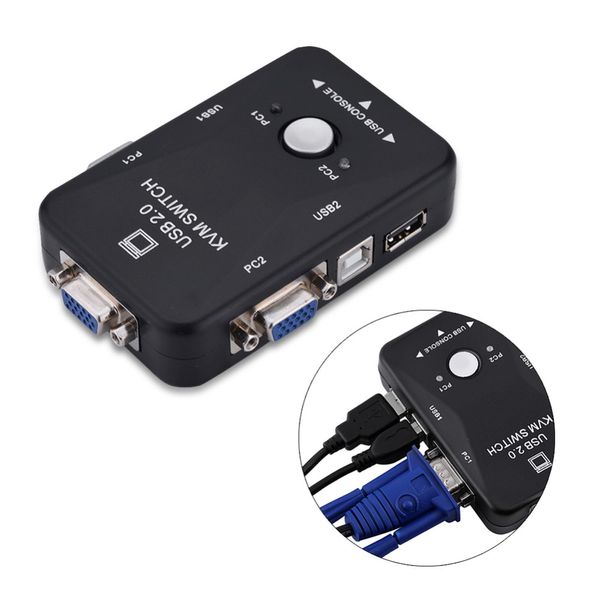 Freeshipping 2 puertos USB 2.0 KVM Switch SVGA VGA Switch Box Monitor Teclado Ratón Adaptador de impresora Se conecta para computadora