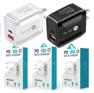 2 poorten USB Snelle snellader Opladen PD 18W TYPE C + QC 3.0 EU/US/UK AC Muur 5V/3A 9V/2.4A 12V/1.8A Voor huawei Mobiele Telefoon