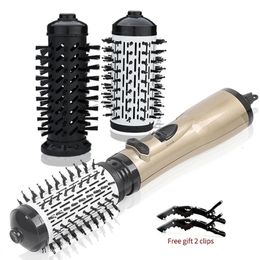 2 tête remplaçable 360 rotatif flux d'air brosse à air lisseur cheveux bigoudi fer volumateur souffleurs sèche-cheveux électrique peigne 240329