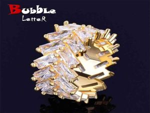 2 rangées Baguette Zircon Men039s Ring Copper Charms Gold Color Ring Iced Fashion Hip Hop Rock Bijoux 2107013191757