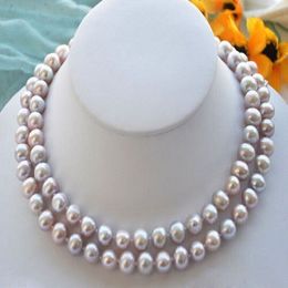 2 rangées 8 à 9 mm perles de perle cultivées pourpre