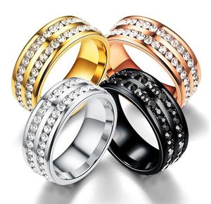 2 rijen kristallen ring rvs vinger ringen band ringen trouwring voor vrouwen mannen bruid mode bruiloft mode-sieraden