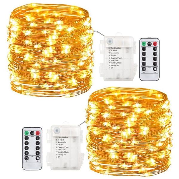 2 jeux de guirlandes lumineuses 8 Modes, alimentés par piles, scintillants, 60 LED, guirlandes lumineuses, fil de cuivre de 20 pieds, luciole Light316o