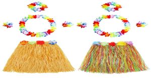 2 Sets Hawaii Hula gras dansrok Tropische bloemarmbanden Hoofdband ketting set voor Hawaii Party900534444
