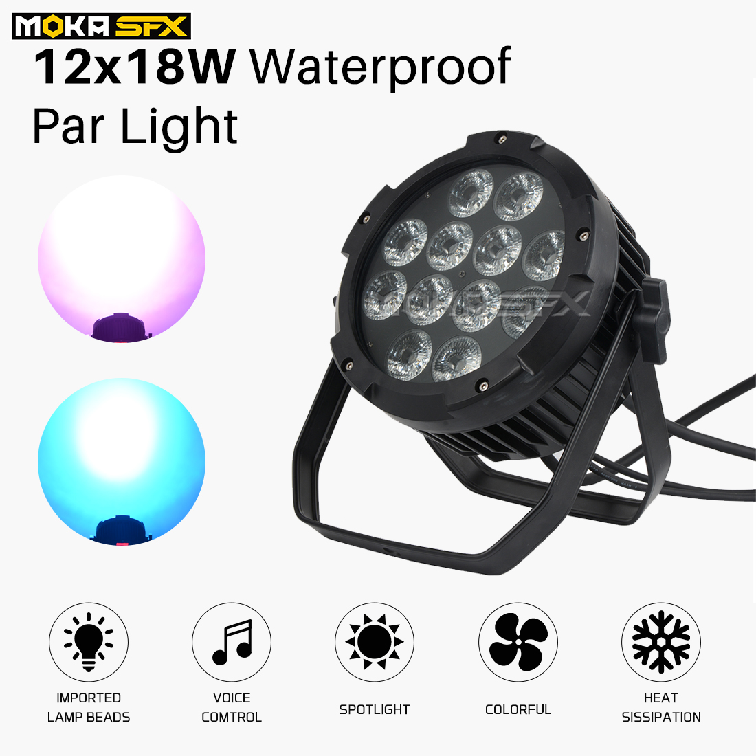 Waterproof Par Light 12x18W LED Stage Light Bar Outdoor Par Can IP65 RGBWA+UV 6in1 for Theatre Party Events Stage Lighting Equipment