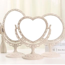 2 Sides Heart-shaped Makeup Mirror Rotatable Stand Table Compact Mirror Dresser 21x26cm 4 Color