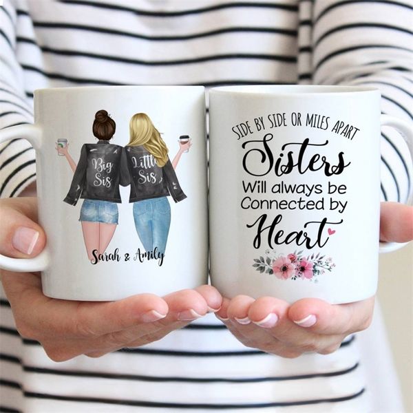 2 soeurs tasse à café personnalisée tasses en céramique blanche tasse filles cadeau pour toujours, jamais à part 11 oz/15 oz R2064 220311