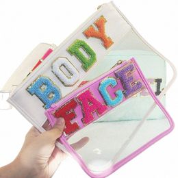 2 -maat PVC Cosmetic Bag Factory Sell Letter Patches Transparant Clear Travel Make -up Toiletische zakjes Verjaardagsfeestje Team Gift 50um#
