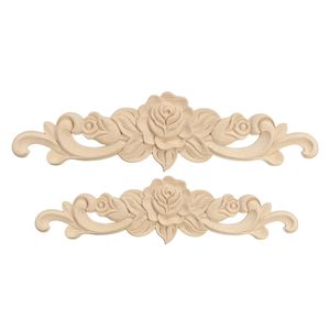 2 tailles Rose Floral bois sculpté décalcomanie coin fleur Applique décorer cadre mur portes meubles décoratifs en bois Figurines artisanat