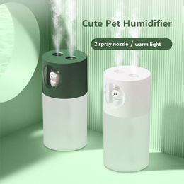 2 buses de pulvérisation diffuseur d'huile essentielle d'arôme d'humidificateur d'air pour animaux de compagnie mignon avec lampe à LED 280 ml ultrasons Cool Mist USB Humidificador