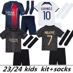 Maillots Blanc MBAPPE 7 Jerseys de football DEMBELE Noir R. SANCHES HAKIMI 23 24 enfants Maillot 2023 Quatrième chemises de football kits enfants uniformes d'équipement