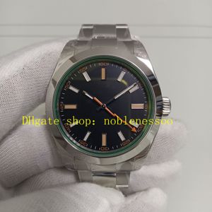 2 -stijl Authentieke foto Kijk mannen 40 mm zwarte wijzerplaat groen kristal 116400 roestvrijstalen armband vouw clasp bp maker automatische beweging mechanische bpf horloges