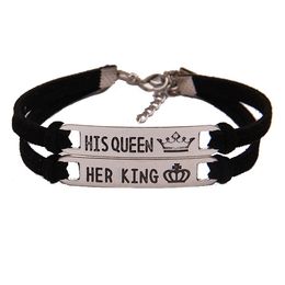 2 Stijl zijn koningin haar koning Black Classic Lever Bracelets Roestvrij staal Paar Armband Mode-sieraden Accessoires Geschenken