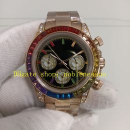 2 stijl heren chronograaf heren 40 mm 116595 roségoud regenboog diamant zwart roze wijzerplaat 116595RBOW quartz chronograaf 116598 Sport Everose horloges