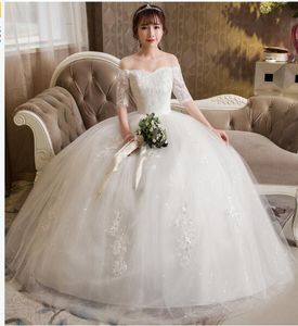 2 Style de Real New Fashion moitié dentelle Photo manches à encolure bateau robe de mariée 2017 coréenne style mariée robe de bal robe de Noiva