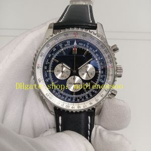 2 style Real Photo Mens Chronograph Watch Men's Men's 46 mm Quartz Chrono Sport Black Dial Silver en acier inoxydable A24322 Sangle en cuir Men de monnaie