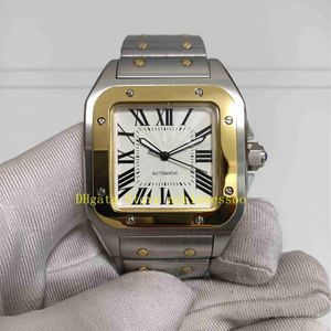 2 Style Real Po avec boîte d'origine HETS Watch Men's Yellow Gol Gold Bracelet en acier à deux tons automatiques Sports mécaniques Men Wat292T