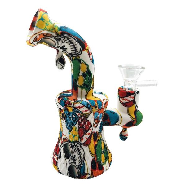 dos estilos Cachimbas Silicona Bong pequeña burbuja Aceite Gota de agua tubería de transferencia con recipiente de vidrio plataforma de dab irrompible