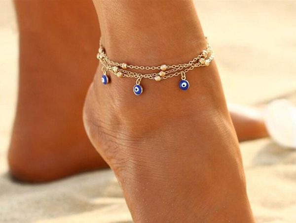 2 styles yeux turcs perles bracelets de cheville pour femmes sandales Pulseras Tobilleras Mujer pendentif bracelet de cheville pied été plage bijoux GD469