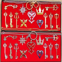2 Styles 13 pièces ensemble Kingdom Hearts Cosplay collier Sora Keyblade porte-clés en métal Figure jouet pendentifs porte-clés 203U
