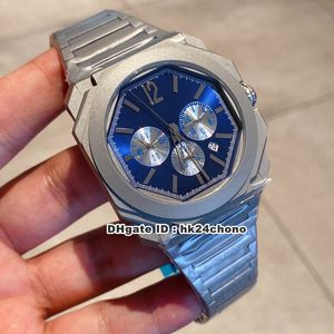 2 stijlen 41mm Octo 103467 OS Quartz Chronograaf herenhorloge Blue Dial Titanium Steel Case Hoogwaardige Gents Sport Horloges