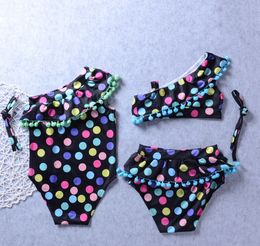 2 estilos Baby Dot One-Piece y Bikinis Swimsuit Kids Tassel Tassel Lotus Collar Swimwear Girls Bikinis Bikinis Swimwear de dos piezas