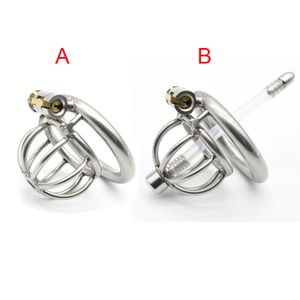 2 Styles Dispositif De Chasteté Masculine Petite Cage À Coq Serrure De Pénis En Acier Inoxydable Avec Anneau Anti-off BDSM Sex Toys Pour Hommes