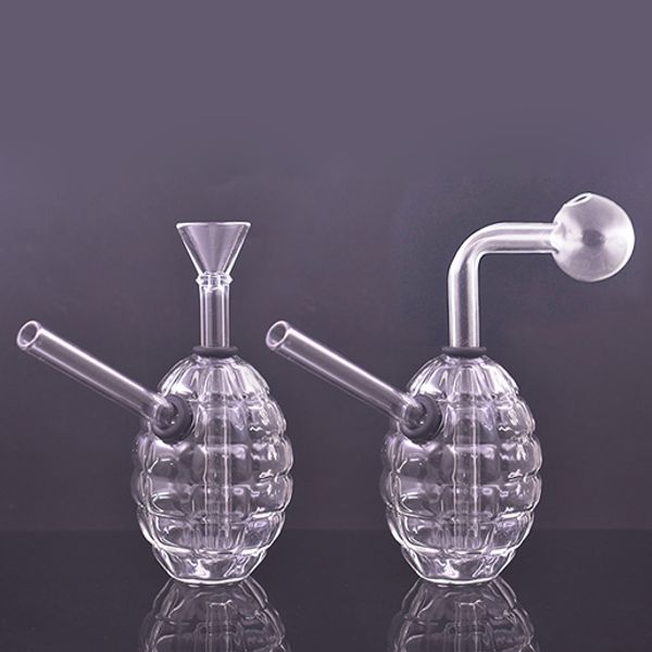 2 estilos para la opción Quemador de aceite de vidrio Bong Hookah Tuberías de agua con Pyrex grueso Clear Heady Recycler Dab Rig Hand Bongs para fumar herramienta con bote de aceite de vástago inferior