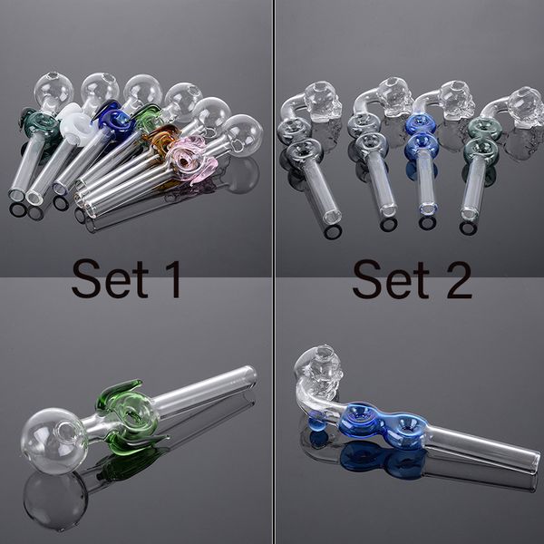 2 estilos de pipas de vidrio para fumar a mano, pipa para quemador de aceite, multicolor, herramientas para tabaco, accesorios para Dab Rigs, quemadores coloridos