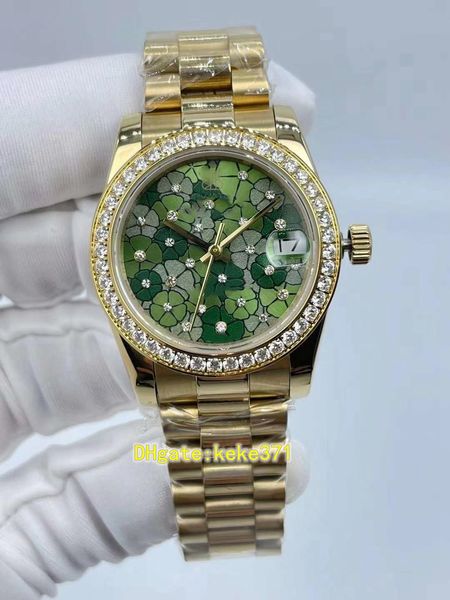 2 styles Montre femme 278288RBR 278243 278288 31mm motif de fleurs vertes 24 diamants Two Tone Gold montres pour femmes 2813 Mouvement Montres-bracelets mécaniques automatiques